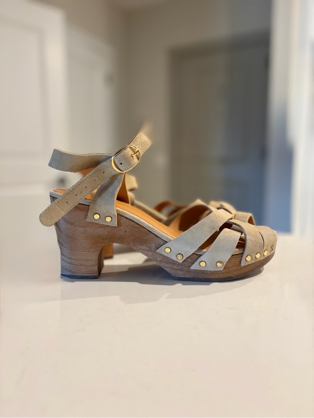 Sezane Isabelle Clog Sandstone Suede Sandal EU 40 US 9